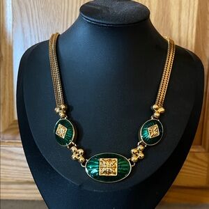 RARE FIND! Vintage Monet Green and Gold Statement Necklace